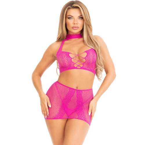 Leg Avenue Fuchsia Lace Top and Skirt Lingerie Set for Seductive Style