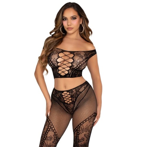 Leg Avenue Off-the-Shoulder Crop Top and Leggings Set Black