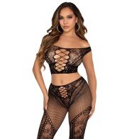 Leg Avenue Off-the-Shoulder Crop Top and Leggings Set Black