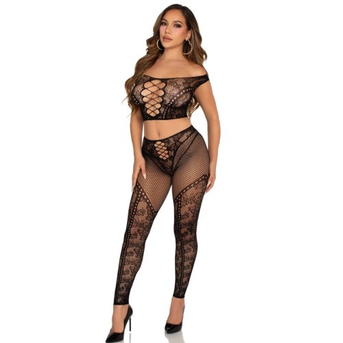 Leg Avenue Off-the-Shoulder Crop Top and Leggings Set Black