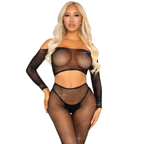 Shimmering Black Mesh Set by Leg Avenue
