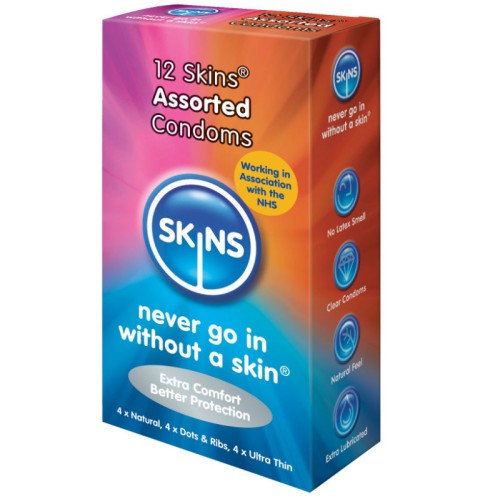 Skins Natural Thin Dots Ribbed Condoms 12 Pack