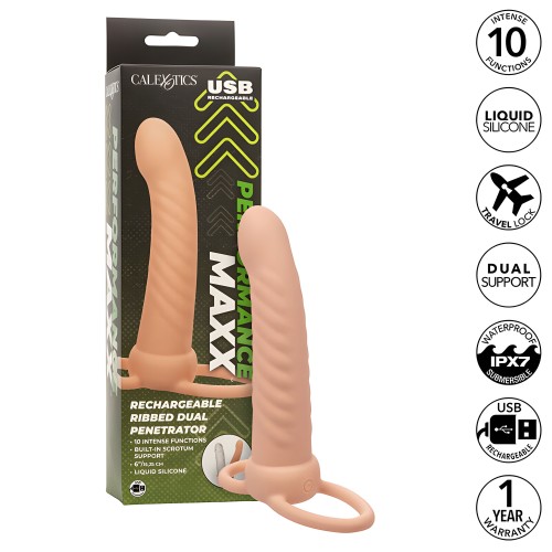 Maxx Doble Penetrador Acanalado 10 Vibraciones Natural | Calexotics