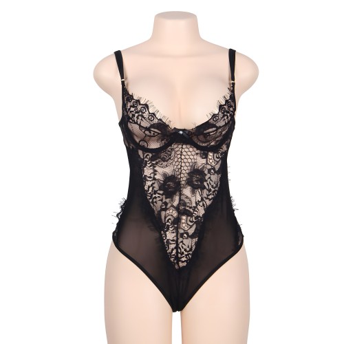 Subblime Floral Lace Teddy Black Queen Plus Size