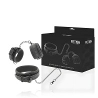 Fetish Submissive - Collar Y Esposas Cuero Vegano Con Forro De Neopreno