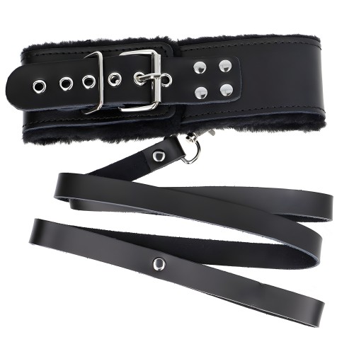 Kink Collar De Piel Negro Ajustable Con Correa 116cm