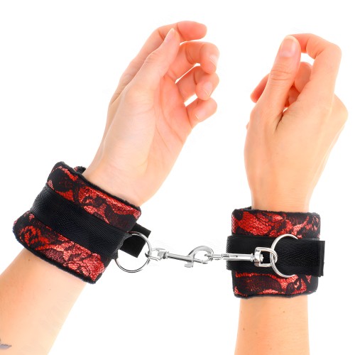 Kink Short Lace Velvet Wrist Restraints Red/Black 2