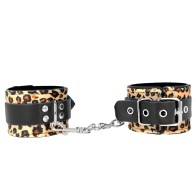 Kink Adjustable Leopard Print Leather Wrist Restraints - Stylish Control