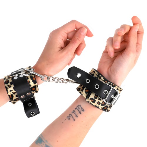 Kink Adjustable Leopard Print Leather Wrist Restraints - Stylish Control