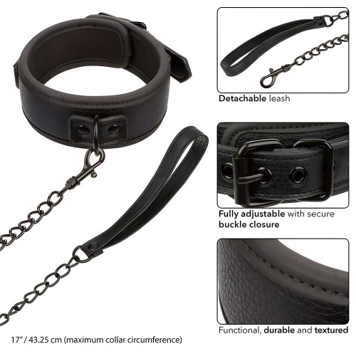 Nocturnal Collar Y Correa Cuero Ajustable Negro