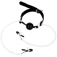 Ohmama Fetish Ball Gag with Nipple Clamps