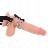 Kink - Triple Metal Penis Ring with Leather Belt