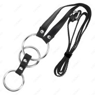 Kink - Triple Metal Penis Ring with Leather Belt