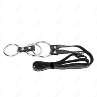 Kink - Triple Metal Penis Ring with Leather Belt