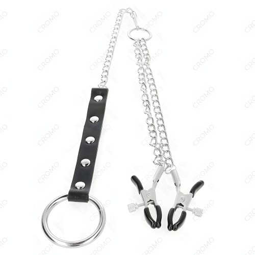 Anillo Pene Metal Con Pinzas Para Pezones Kink