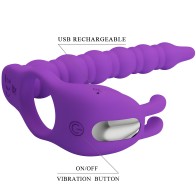 Pretty Love - Anillo Pene Con Plug Vibrador Lila - 7 Modos