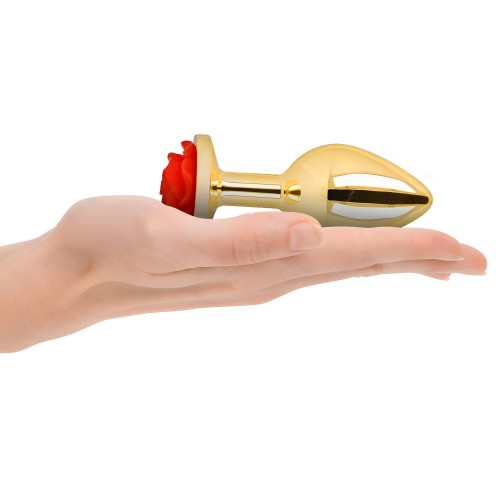 Kink - Anal Plug Gold with Red Rose Decoration Size L