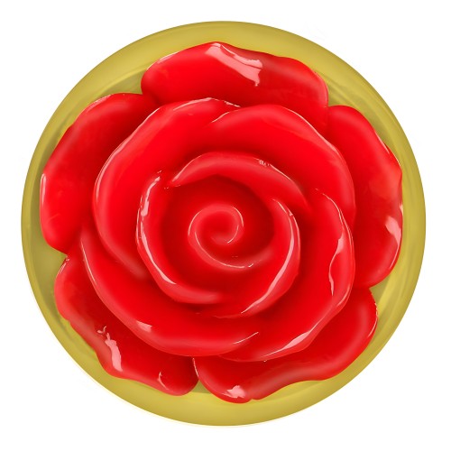 Kink - Anal Plug Gold with Red Rose Decoration Size L