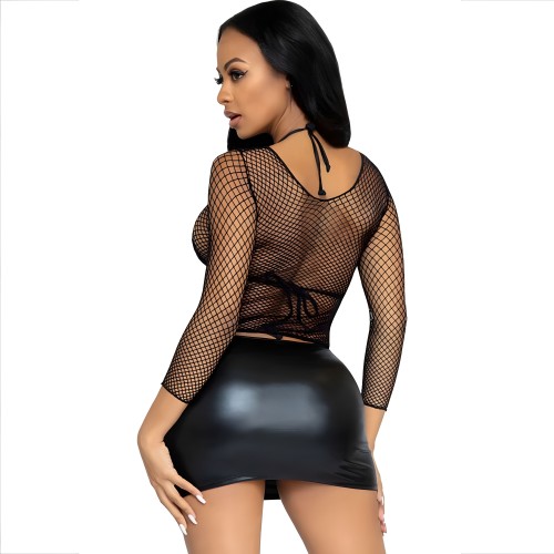 Leg Avenue Long Sleeve Black Net Top