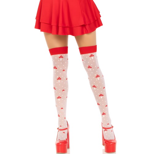 Leg Avenue Mushroom Thigh High Socks - Red/White
