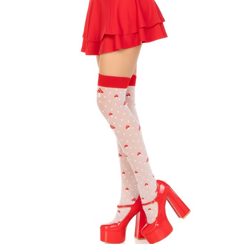 Leg Avenue Mushroom Thigh High Socks - Red/White