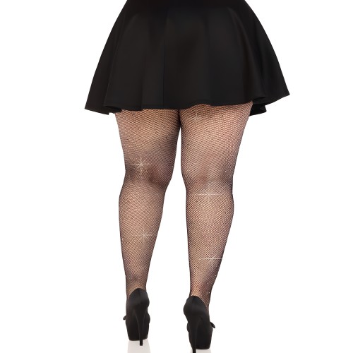 Leg Avenue - Black Crystalized Fishnet Stockings Plus Size