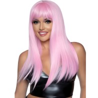 Leg Avenue Long Straight Wig with Bangs Pink