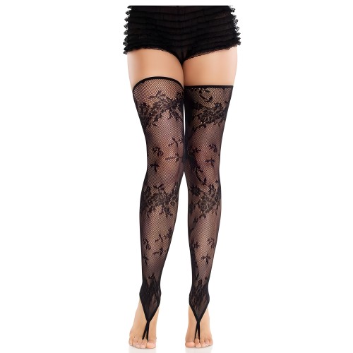 Leg Avenue Black Floral Lace Stockings