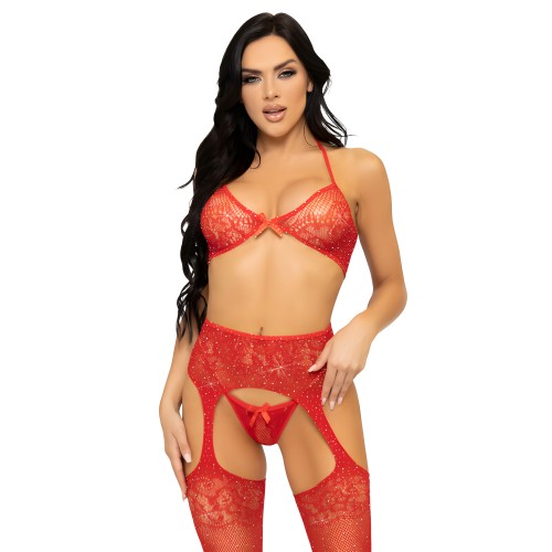 Leg Avenue - Three Piece Red Lace Set