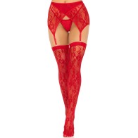 Leg Avenue - Lace Stockings & Garter Red