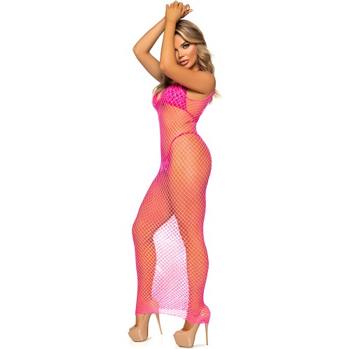 Vestido Largo De Rejilla Fucsia Leg Avenue