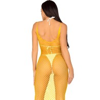 Leg Avenue Long Mesh Dress Yellow One Size