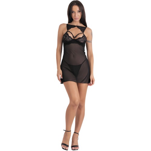 Livco Corsetti Fashion - Krolina Lc 90734 Chemise + Tanga Negro S/M