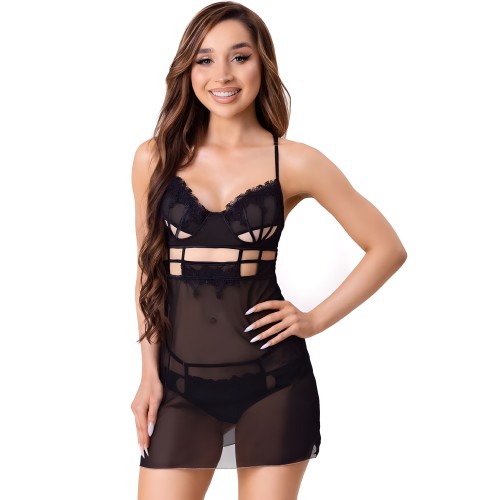 Livco Corsetti Fashion Maia Babydoll + Thong Black L/XL