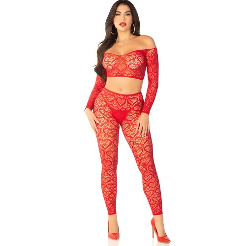Leg Avenue Crop Top + Stockings Set - Red One Size