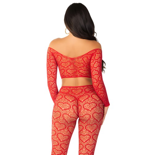 Leg Avenue Crop Top + Stockings Set - Red One Size