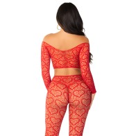 Leg Avenue Crop Top + Stockings Set - Red One Size