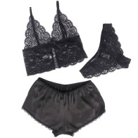 Black Lace and Satin 3-Piece Set