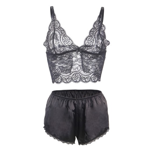 Black Lace and Satin 3-Piece Set