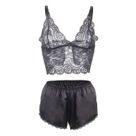 Black Lace and Satin 3-Piece Set