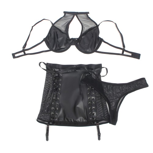 Subblime Black PU Leather Lingerie Set