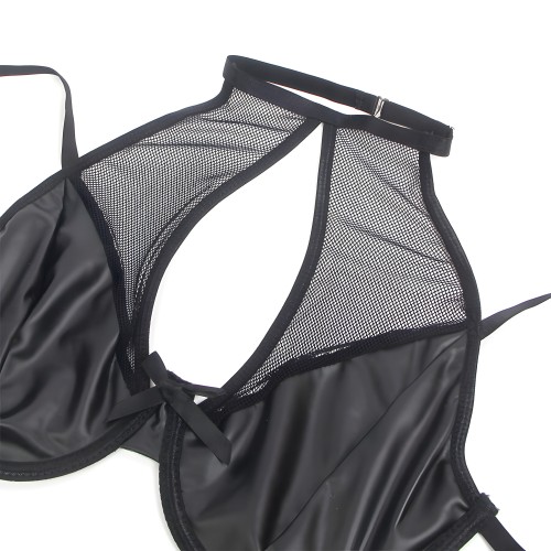 Conjunto Sujetador Y Falda De Cuero Negro