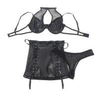 Subblime Black Leather Mini Skirt and Bra Set L/XL