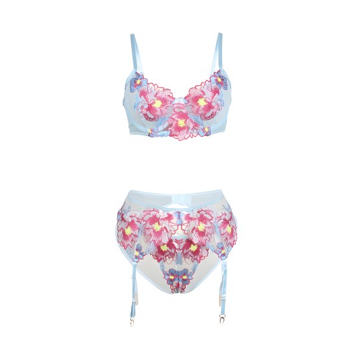 Subblime - 957643 Conjunto Sujetador Y Liguero Con Bordados De Flores Rosas