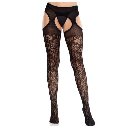 Leg Avenue Floral Lace Stockings with Garters