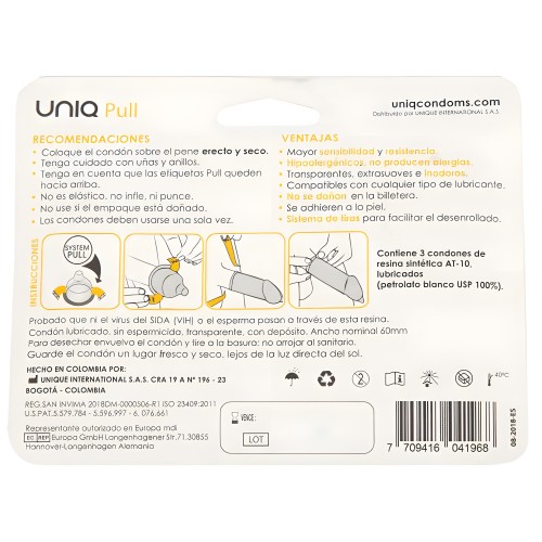 Uniq - Pull Preservativos Con Tiras Sin Látex 3 Unidades