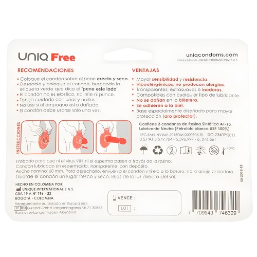 Preservativos Sin Latex Uniq - 3 Unidades