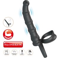- Tatum Anillo Vibrador Pene Con Plug 10 Vibraciones Negro