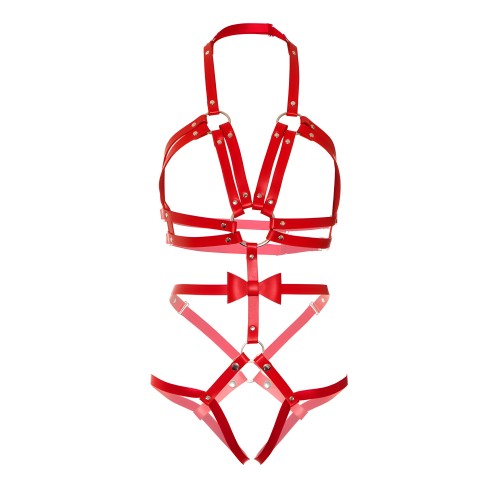 Leg Avenue Kink Teddy Harness With Studs M Red