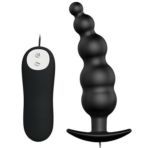 Black Silicone Anal Plug with 12 Vibration Modes